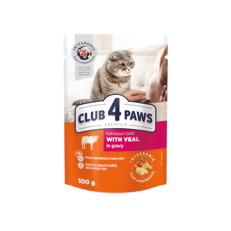 CLUB 4 PAWS CAT WET FOOD ADULT WITH VEAL - POUCH 100 G