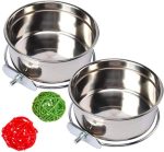 Feeder Cup, with 2pcs Frosted Grinding Stick Stainless Steel Birds Parrots Hanging Feeding Bowl Animal Cage Food Bowl