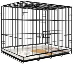 Pet Cage for Small Medium Dogs with Single Door, Bars, Base Tray and Metal Barrier, Portable and Foldable, Indoor, Outdoor and Travel (L)