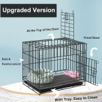 Pet Cage for Small Medium Dogs with Single Door, Bars, Base Tray and Metal Barrier, Portable and Foldable, Indoor, Outdoor and Travel (L) - Image 2