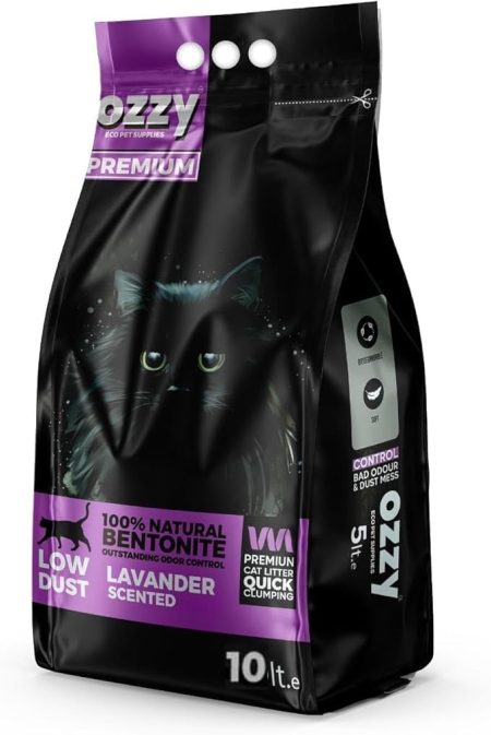 OZZYPremium Bentonite Cat Litter, 100% Natural Bentonite, Quick Clumping, Low Dust (10L, Lavender)