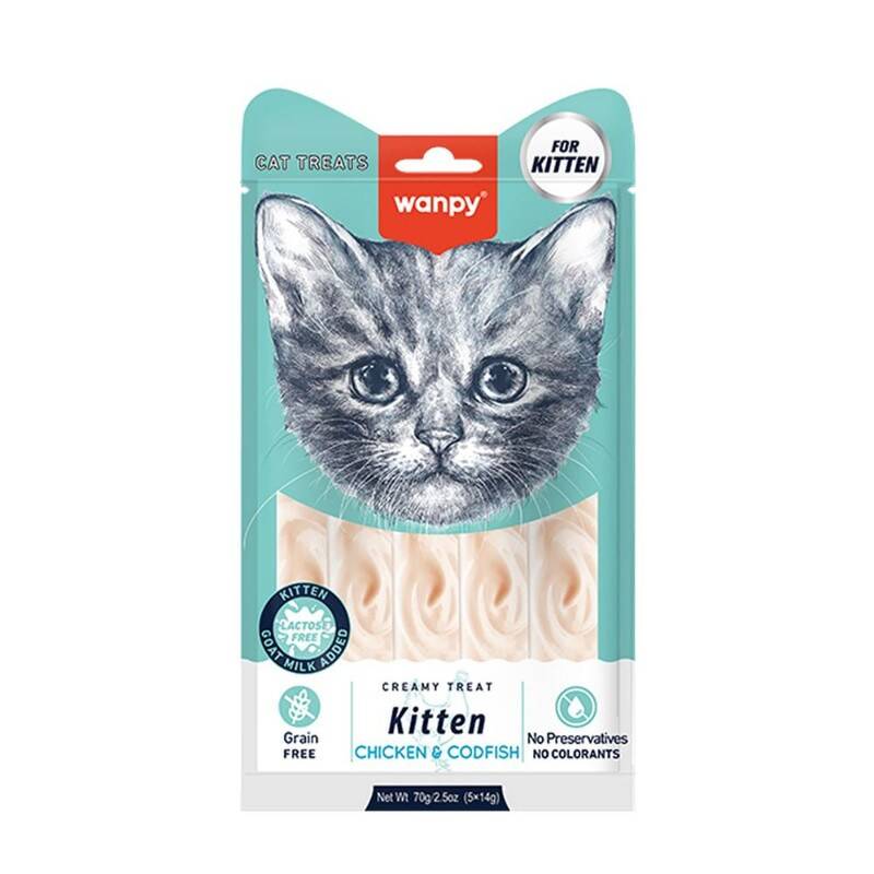 964f78f8-0446-41be-aa11-2d562cd5b51e-thumbnail-1000x1000-70 Wanpy Creamy Treats for Kittens – Chicken & Cod (5 x 14g)70g - Image 1