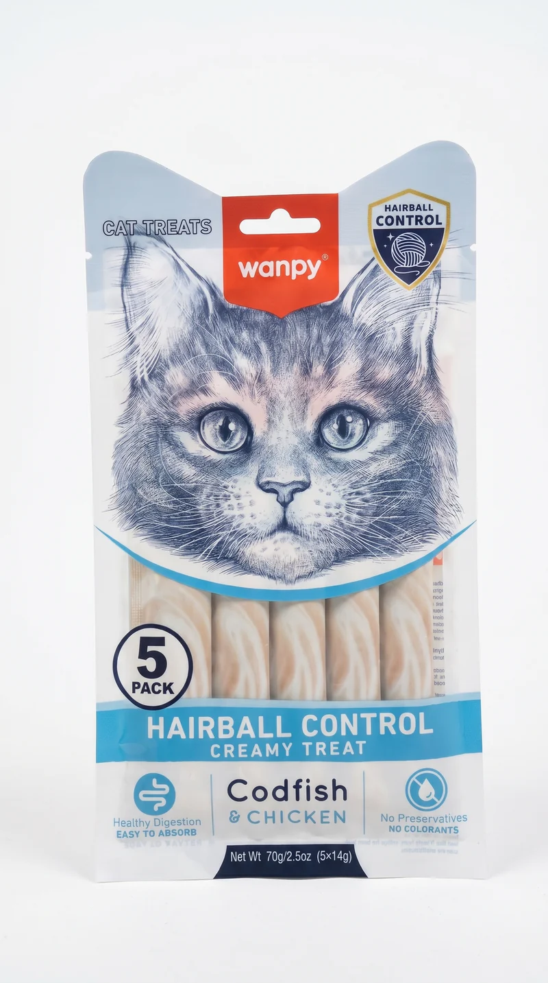 Wanpy Wanpy Cat Treats Chicken & Codfish Hairball 70g (5x14g) - 70g - Image 1