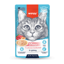 Wanpy Stew Tuna and shrimp  in Gravy Pouch for Adult Cats – 70g