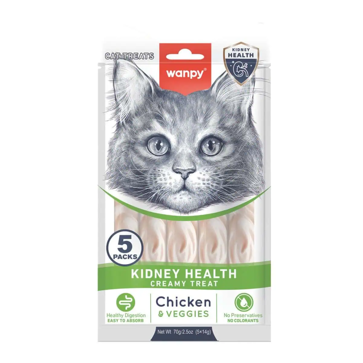 wanpy-functional-creamy-lickable-cat-treat-chicken-veggies-kidney-care-1736143409 Wanpy - Cat Functional Creamy Lickable Treat Kidney Health Chicken & Veggies 70g (5x14g) - 70g - Image 1