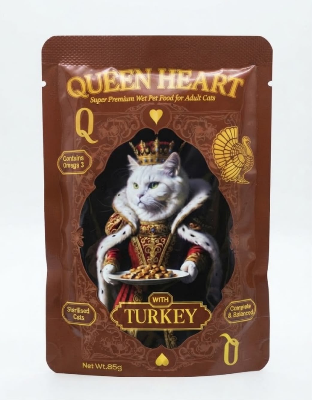 WhatsApp Image 2026-10-03 at 4.45.44 PM Queen Heart Wet Food for Sterilized Adult Cats – Turkey – 85g - Image 1