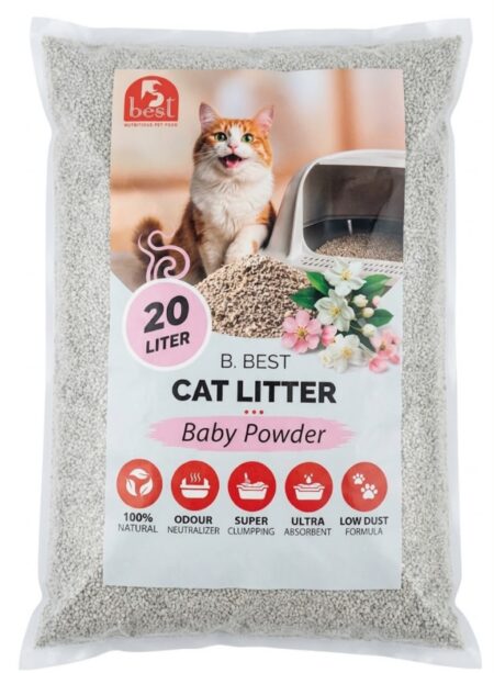 B. Best cat litter, 20 liter, baby bowder-scented